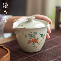 Ancient green enamel Hand-grasping pot Ruyao household open piece ice crack cover bowl Single pot Kung Fu tea set Ceramic with filter tea pot