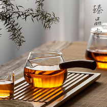 Pure handmade glass side with fair cup wood handle uniform cup koru tea with flowers pear wood public cup Sub-tea transparent tea sea
