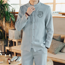 Chinese style Tang costume Zhongshan mens youth spring and autumn clothing Republic of China clothing groomsman clothing Chinese dress mens father clothing