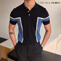 Mr. Lusan mens business casual polo shirt mens short sleeve T-shirt youth British fashion color color summer short tide