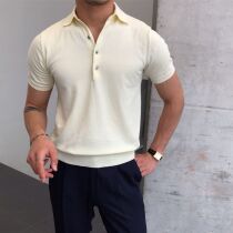 Mr. Lusan 14 Knitted Summer Slim Business Short Sleeve Shell Buckle Polo Shirt Laptop Half Sleeve T-shirt