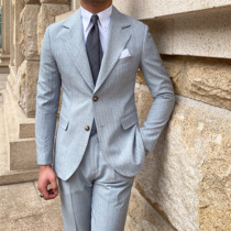 Mr. Lusan autumn Korean business casual striped small suit youth fashion single-breasted suit two-piece men