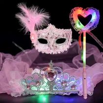 Childrens Mask Girl Ball Princess Girls Crown Head Veil Mid-Autumn Festival Day Party Dress Makeup Mask Half Face