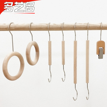 Clothing store adhesive hook creative solid wood ring S hook hanging bag clothes hook display rack towel rack ring ring pants clip hook