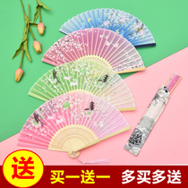 Fan ancient style folding fan Easy to open and close Childrens Chinese style Hanfu ancient costume classical dance fan tassel small folding fan