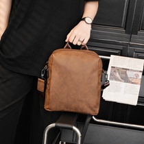  Leather mens bag retro vertical small satchel 2021 new youth mens shoulder bag tide brand business handbag