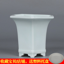 Jingdezhen Movie Green Hexagonal Flower Pot Imitation Song Retro Hexagonal Small China Wind Classical small Multi-Meat Calamus Ceramic Basin
