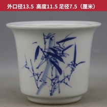 Retro style blue and white bamboo newspaper safe round flowerpot calamus orchid green plant ceramic pot antique antique