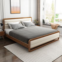 Nordic full solid wood bed Ash wood 1 8-meter double bed Master bedroom double bed Modern simple leather soft back wedding bed