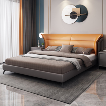 Hundred pure Italian minimalist leather bed Double bed 1 8 meters light luxury soft bed Modern simple ins master bedroom wedding bed furniture