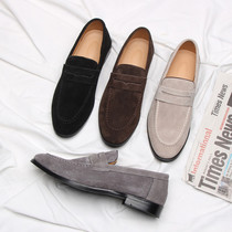 Pointed Leather Shoes Fall Tide Mens Sleeve Footed Lefu Shoes Genuine Leather Breathable British Hair Stylist Leather Shoes A foot pedal bean-bean shoes