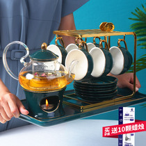 Flower tea tea set Flower tea cup Nordic style Fruit camellia teapot Candle heating English afternoon tea tea set