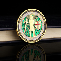 Warrior armor green shield lucky guard coin helmet shield sword challenge coin relief color paint decorative coin
