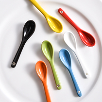 Creative color ultra-short ceramic coffee spoon Ultra-small flavor household net red mini salt spoon Red black imperial color