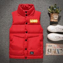 Customized down cotton vest custom LOGO printing for men and women Autumn Winter thick vest work clothes slim vertical collar waistcoat