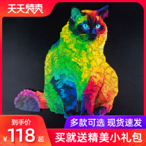 Ishegpuzzle Rainbow Cat Kitty Jigsaw Puzzle Wood Adult Dozen High Difficulty Burning Brain Toys Irregular
