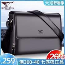 Seven wolves leather mens bag Shoulder bag Mens Crossbody bag Business briefcase Casual cowhide bag Summer backpack
