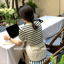 SRK short sleeves small fragrant wind striped knit cardigan summer slim fit 2022 new design sense body style blouses