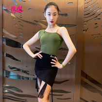 venny Vienie Latin dance practice Female Children New Slanted Shoulder Harness Split Flow Suo Dance Skirt Mesh Red Suit