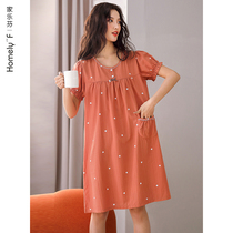 Night dress womens pajama skirt summer summer thin short-sleeved woven tencel cotton silk Japanese cute and sweet pregnant women