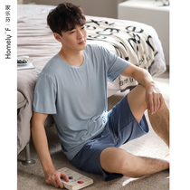 Jia Lefen pajamas mens summer Modal cotton silk short-sleeved shorts Home clothes mens summer thin ice silk suit