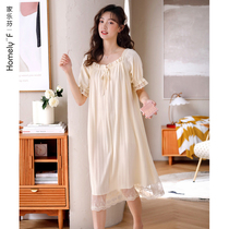 Nightskirt ladies pajamas summer cotton short-sleeved home clothes long cotton loose large size sweet princess style