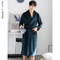 Sleeping robe mens sleepwear mens style bathrobes autumn and winter winter style long section coral suede flannel thicken plus suede plus size