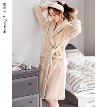 Nightgown womens autumn and winter long coral velvet thickened flannel flannel warm bathrobe Morning robe cute plus size