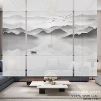 New Chinese translucent hanging screen soft partition fabric roller blind living room porch decoration hanging curtain modern landscape