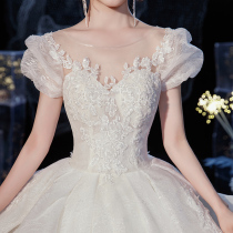 Light main wedding dress 2021 new temperament bride luxury high-end trailing French Qi Di simple atmosphere thin summer