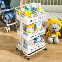 Baby products shelf floor multi-layer mobile trolley newborn baby bedroom storage bed head storage rack