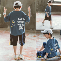  Childrens short-sleeved boys summer suit 2021 new summer childrens clothing middle and large childrens Korean version of the boy western style two-piece suit