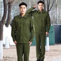 87 Stock old winter training Labor insurance clothing plus fat green jacket polyester set outdoor fireproof and wear-resistant welding clothing