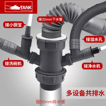 Three-way interface docking device kitchen sewer pipe deodorant sealing ring channel water purifier dishwasher small kitchen treasure three-head pass