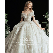 odelia pearlescent court style big tail wedding dress luxury heavy industry high-end one-shoulder temperament bride