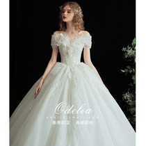 odelia four-leaf clover French light one-shoulder summer wedding dress trailing simple go out yarn little man