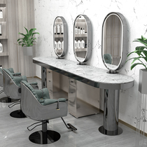  Net celebrity barber shop mirror table cabinet one-piece hair salon special hot dyeing table double-sided hair cutting cabinet hair mirror with lamp