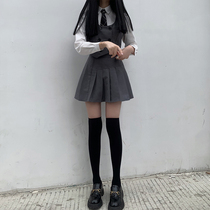 Pleated skirt college style dress sweet and spicy wind jk shirt Womens stacked vest two-piece autumn school sister style womens