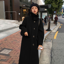 Anti-season double-sided cashmere coat women 2021 new autumn and winter black loose Hepburn wind medium long woolen coat