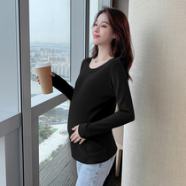 Pregnant women autumn and winter base shirt thick warm coat winter high collar long sleeve inside home wear de velvet T-shirt tide