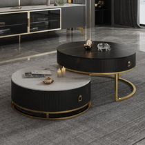 Light luxury Rock board tea table modern simple living room small household net red size round storage tea table TV cabinet combination