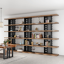 American Solid Wood Bookshelf Living Room Whole Wall Bookcase Office Display Rack Leaning Against Wall Iron Art Exhibition Shelf