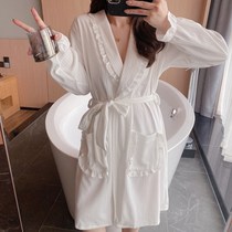 2022 new sleepwear womens spring and autumn season long style pyjamas sexy pure desire wind pure cotton bathrobe with thin bathrobe pyjamas