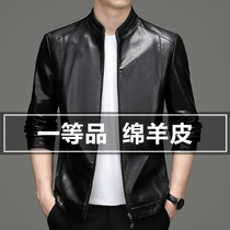 Woodpecker leather leather mens sheep jacket locomotive spring and autumn models 2021 new mid-year soft leather jacket