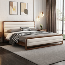 Hundred Nordic all solid wood double bed modern simple solid wood bed light luxury master bedroom beech wood wedding bed leather soft bag bed