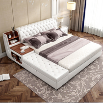 Leather bed Leather bed Master bedroom modern 1 8 meters leather art bed Simple storage soft bag double wedding bed Italian Nordic