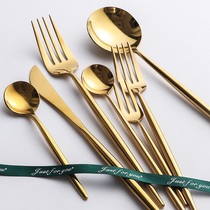 Golden steak knife and fork set home knife and spoon three-piece set 304 stainless steel mesh red ins Wind Western tableware