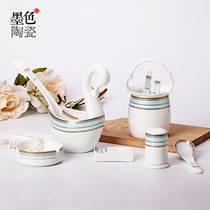 Jingdezhen ceramic spoon eating soup spoon chopsticks rack ashtray toothpick tube household tableware Shu shadow Yuqing