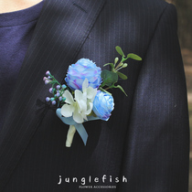 Ins Popular Bride Bridesmaid Wrist flower Sky Blue White Peony flower Groom lapel flower Corsage Wedding ceremony wedding photo