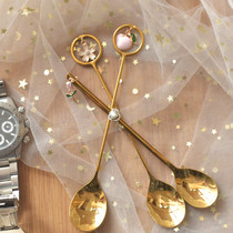 Exquisite small light luxury bow coffee spoon stainless steel cute net red couple stirring spoon long handle dessert spoon